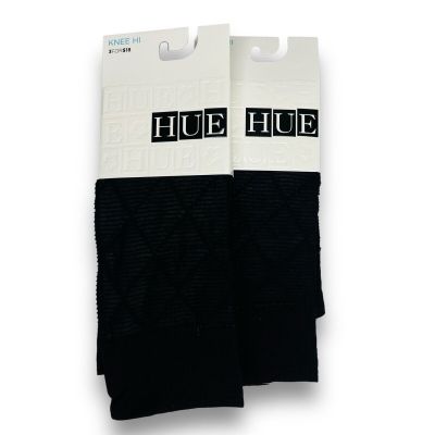 HUE Striped Diamond Knee Highs Black Womens One Size Fashion Knee Highs 2 Pair